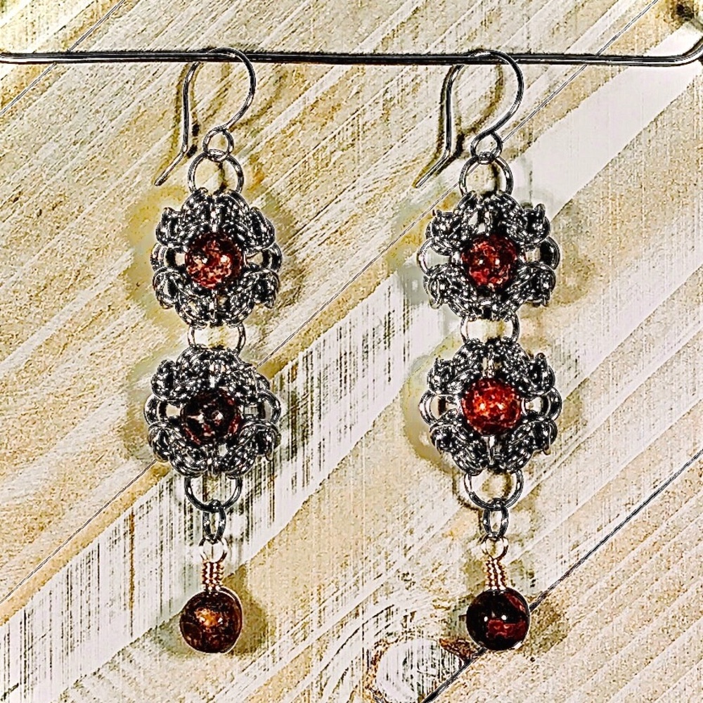 Artisan Leopard Skin Jasper Romanov Earrings - Picture 4 of 4